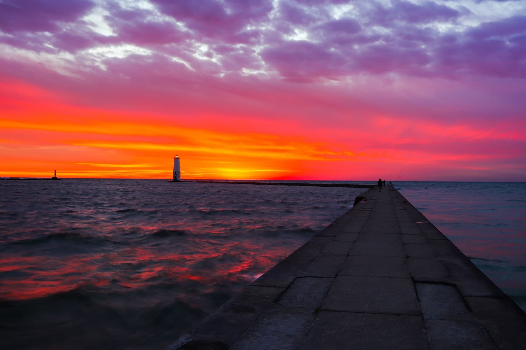 michigan sunset at frankfort lighthouse