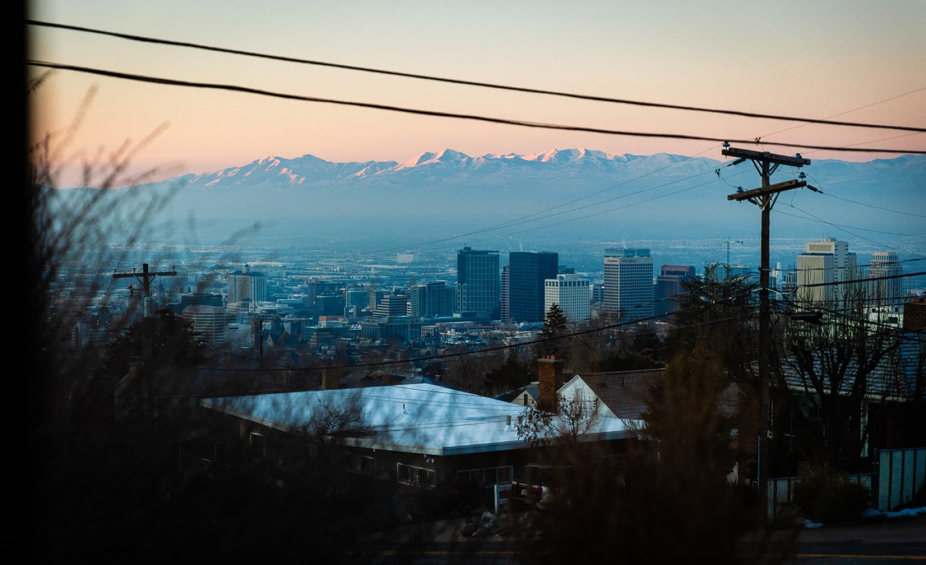 salt lake city at sunset in the city