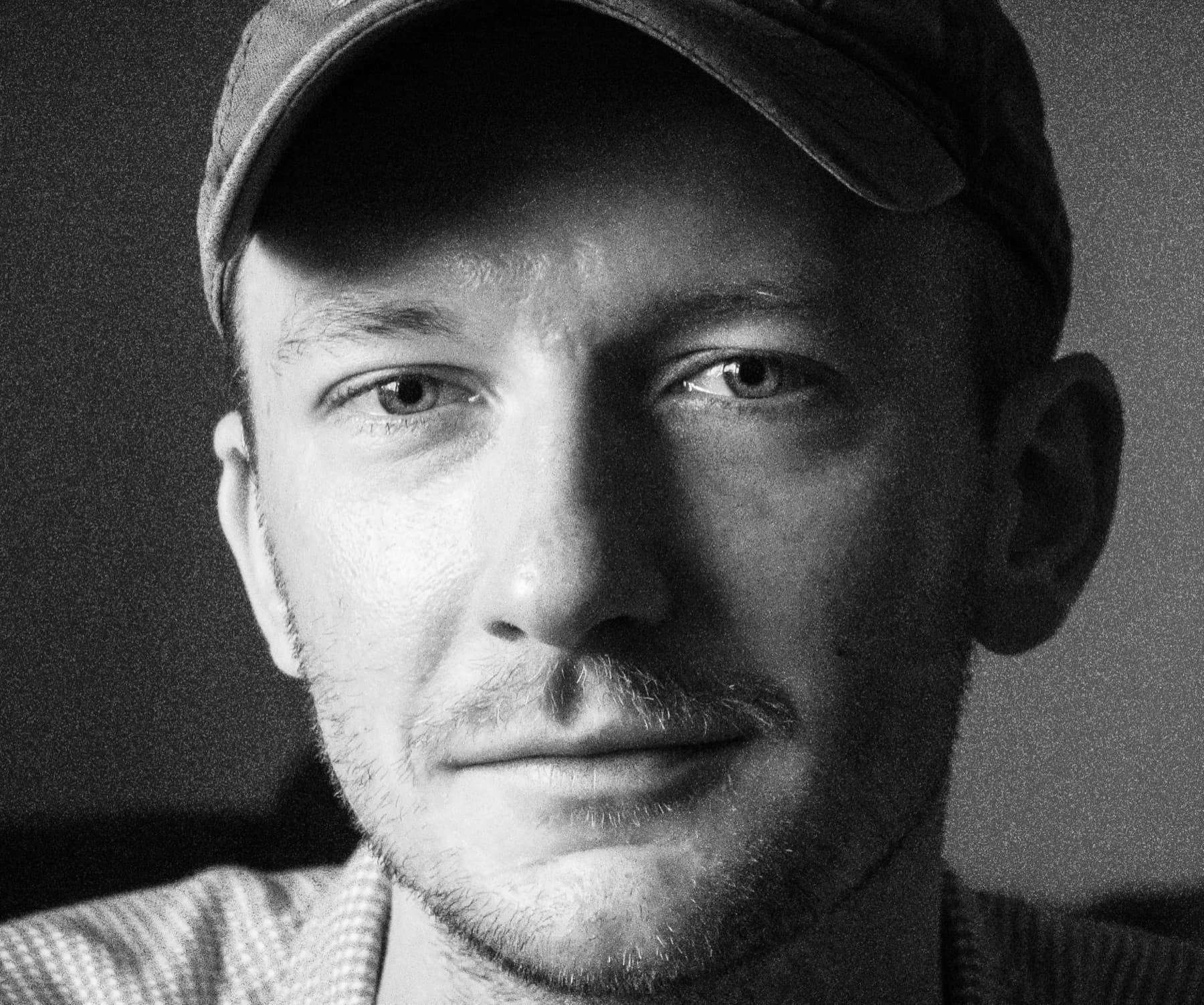 Extreme close-up portrait on black-and-white film